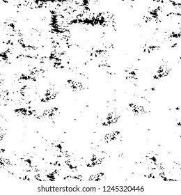 Grunge overlay layer. Abstract black and white vector background. Monochrome vintage surface with dirty pattern in cracks, spots, dots. Old wall in dark horror style design