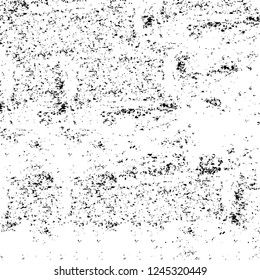 Grunge overlay layer. Abstract black and white vector background. Monochrome vintage surface with dirty pattern in cracks, spots, dots. Old wall in dark horror style design