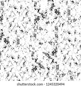 Grunge overlay layer. Abstract black and white vector background. Monochrome vintage surface with dirty pattern in cracks, spots, dots. Old wall in dark horror style design