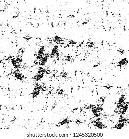 Grunge overlay layer. Abstract black and white vector background. Monochrome vintage surface with dirty pattern in cracks, spots, dots. Old wall in dark horror style design
