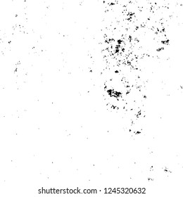 Grunge overlay layer. Abstract black and white vector background. Monochrome vintage surface with dirty pattern in cracks, spots, dots. Old wall in dark horror style design