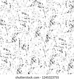 Grunge overlay layer. Abstract black and white vector background. Monochrome vintage surface with dirty pattern in cracks, spots, dots. Old wall in dark horror style design