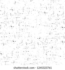 Grunge overlay layer. Abstract black and white vector background. Monochrome vintage surface with dirty pattern in cracks, spots, dots. Old wall in dark horror style design