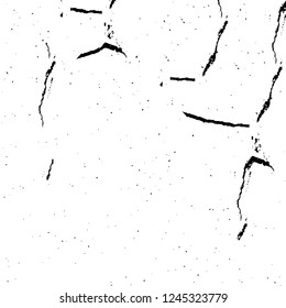 Grunge overlay layer. Abstract black and white vector background. Monochrome vintage surface with dirty pattern in cracks, spots, dots. Old wall in dark horror style design