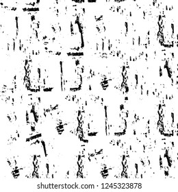 Grunge overlay layer. Abstract black and white vector background. Monochrome vintage surface with dirty pattern in cracks, spots, dots. Old wall in dark horror style design