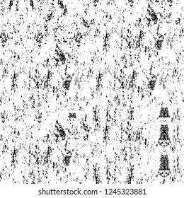 Grunge overlay layer. Abstract black and white vector background. Monochrome vintage surface with dirty pattern in cracks, spots, dots. Old wall in dark horror style design