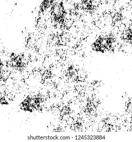 Grunge overlay layer. Abstract black and white vector background. Monochrome vintage surface with dirty pattern in cracks, spots, dots. Old wall in dark horror style design