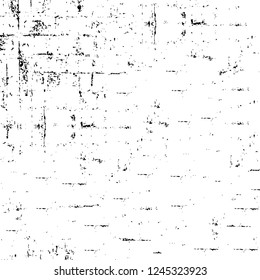 Grunge overlay layer. Abstract black and white vector background. Monochrome vintage surface with dirty pattern in cracks, spots, dots. Old wall in dark horror style design