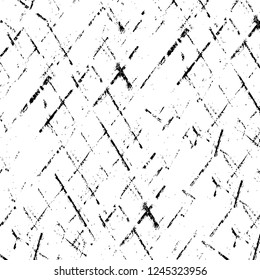 Grunge overlay layer. Abstract black and white vector background. Monochrome vintage surface with dirty pattern in cracks, spots, dots. Old wall in dark horror style design