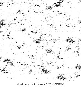 Grunge overlay layer. Abstract black and white vector background. Monochrome vintage surface with dirty pattern in cracks, spots, dots. Old wall in dark horror style design