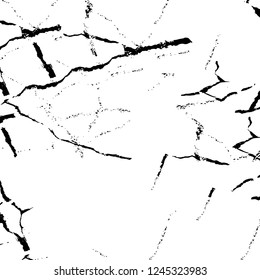 Grunge overlay layer. Abstract black and white vector background. Monochrome vintage surface with dirty pattern in cracks, spots, dots. Old wall in dark horror style design