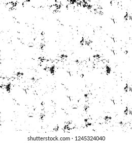 Grunge overlay layer. Abstract black and white vector background. Monochrome vintage surface with dirty pattern in cracks, spots, dots. Old wall in dark horror style design