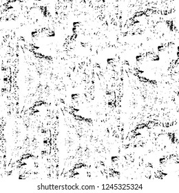 Grunge overlay layer. Abstract black and white vector background. Monochrome vintage surface with dirty pattern in cracks, spots, dots. Old wall in dark horror style design