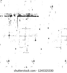 Grunge overlay layer. Abstract black and white vector background. Monochrome vintage surface with dirty pattern in cracks, spots, dots. Old wall in dark horror style design