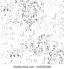 Grunge overlay layer. Abstract black and white vector background. Monochrome vintage surface with dirty pattern in cracks, spots, dots. Old wall in dark horror style design