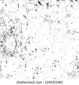 Grunge overlay layer. Abstract black and white vector background. Monochrome vintage surface with dirty pattern in cracks, spots, dots. Old wall in dark horror style design