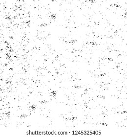 Grunge overlay layer. Abstract black and white vector background. Monochrome vintage surface with dirty pattern in cracks, spots, dots. Old wall in dark horror style design