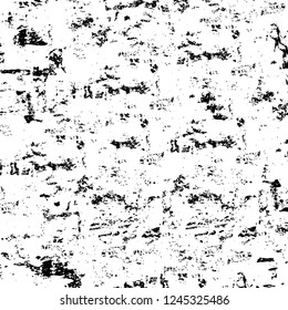 Grunge overlay layer. Abstract black and white vector background. Monochrome vintage surface with dirty pattern in cracks, spots, dots. Old wall in dark horror style design