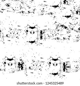 Grunge overlay layer. Abstract black and white vector background. Monochrome vintage surface with dirty pattern in cracks, spots, dots. Old wall in dark horror style design