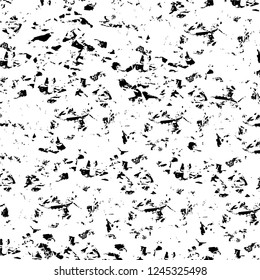 Grunge overlay layer. Abstract black and white vector background. Monochrome vintage surface with dirty pattern in cracks, spots, dots. Old wall in dark horror style design