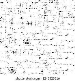 Grunge overlay layer. Abstract black and white vector background. Monochrome vintage surface with dirty pattern in cracks, spots, dots. Old wall in dark horror style design