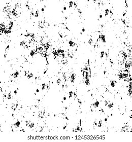 Grunge overlay layer. Abstract black and white vector background. Monochrome vintage surface with dirty pattern in cracks, spots, dots. Old wall in dark horror style design