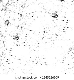 Grunge overlay layer. Abstract black and white vector background. Monochrome vintage surface with dirty pattern in cracks, spots, dots. Old wall in dark horror style design