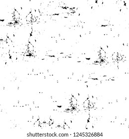 Grunge overlay layer. Abstract black and white vector background. Monochrome vintage surface with dirty pattern in cracks, spots, dots. Old wall in dark horror style design