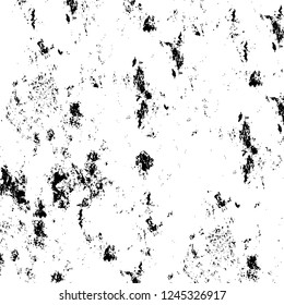 Grunge overlay layer. Abstract black and white vector background. Monochrome vintage surface with dirty pattern in cracks, spots, dots. Old wall in dark horror style design
