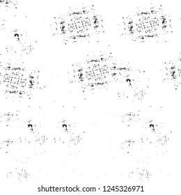 Grunge overlay layer. Abstract black and white vector background. Monochrome vintage surface with dirty pattern in cracks, spots, dots. Old wall in dark horror style design