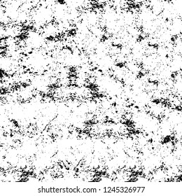 Grunge overlay layer. Abstract black and white vector background. Monochrome vintage surface with dirty pattern in cracks, spots, dots. Old wall in dark horror style design