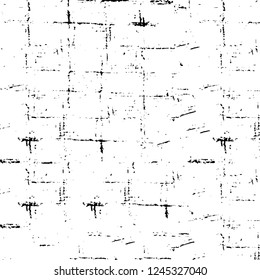 Grunge overlay layer. Abstract black and white vector background. Monochrome vintage surface with dirty pattern in cracks, spots, dots. Old wall in dark horror style design