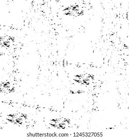 Grunge overlay layer. Abstract black and white vector background. Monochrome vintage surface with dirty pattern in cracks, spots, dots. Old wall in dark horror style design