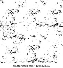 Grunge overlay layer. Abstract black and white vector background. Monochrome vintage surface with dirty pattern in cracks, spots, dots. Old wall in dark horror style design