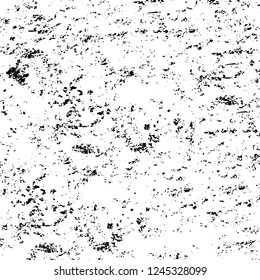 Grunge overlay layer. Abstract black and white vector background. Monochrome vintage surface with dirty pattern in cracks, spots, dots. Old wall in dark horror style design