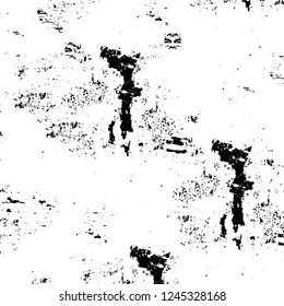 Grunge overlay layer. Abstract black and white vector background. Monochrome vintage surface with dirty pattern in cracks, spots, dots. Old wall in dark horror style design