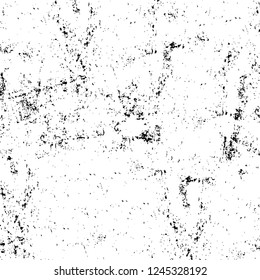 Grunge overlay layer. Abstract black and white vector background. Monochrome vintage surface with dirty pattern in cracks, spots, dots. Old wall in dark horror style design