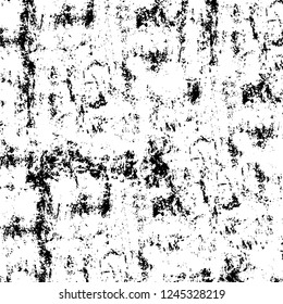 Grunge overlay layer. Abstract black and white vector background. Monochrome vintage surface with dirty pattern in cracks, spots, dots. Old wall in dark horror style design