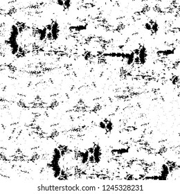 Grunge overlay layer. Abstract black and white vector background. Monochrome vintage surface with dirty pattern in cracks, spots, dots. Old wall in dark horror style design