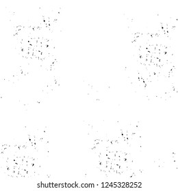 Grunge overlay layer. Abstract black and white vector background. Monochrome vintage surface with dirty pattern in cracks, spots, dots. Old wall in dark horror style design