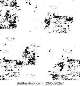 Grunge overlay layer. Abstract black and white vector background. Monochrome vintage surface with dirty pattern in cracks, spots, dots. Old wall in dark horror style design