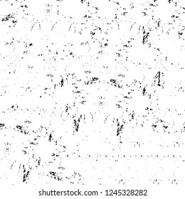 Grunge overlay layer. Abstract black and white vector background. Monochrome vintage surface with dirty pattern in cracks, spots, dots. Old wall in dark horror style design