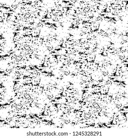 Grunge overlay layer. Abstract black and white vector background. Monochrome vintage surface with dirty pattern in cracks, spots, dots. Old wall in dark horror style design