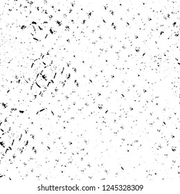 Grunge overlay layer. Abstract black and white vector background. Monochrome vintage surface with dirty pattern in cracks, spots, dots. Old wall in dark horror style design
