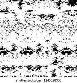 Grunge overlay layer. Abstract black and white vector background. Monochrome vintage surface with dirty pattern in cracks, spots, dots. Old wall in dark horror style design