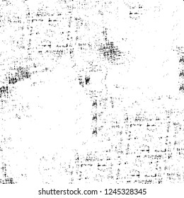 Grunge overlay layer. Abstract black and white vector background. Monochrome vintage surface with dirty pattern in cracks, spots, dots. Old wall in dark horror style design