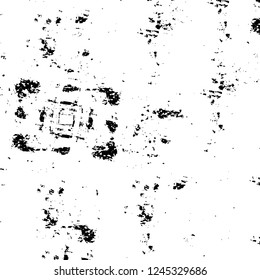 Grunge overlay layer. Abstract black and white vector background. Monochrome vintage surface with dirty pattern in cracks, spots, dots. Old wall in dark horror style design