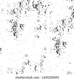Grunge overlay layer. Abstract black and white vector background. Monochrome vintage surface with dirty pattern in cracks, spots, dots. Old wall in dark horror style design