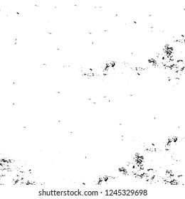 Grunge overlay layer. Abstract black and white vector background. Monochrome vintage surface with dirty pattern in cracks, spots, dots. Old wall in dark horror style design