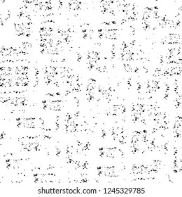 Grunge overlay layer. Abstract black and white vector background. Monochrome vintage surface with dirty pattern in cracks, spots, dots. Old wall in dark horror style design
